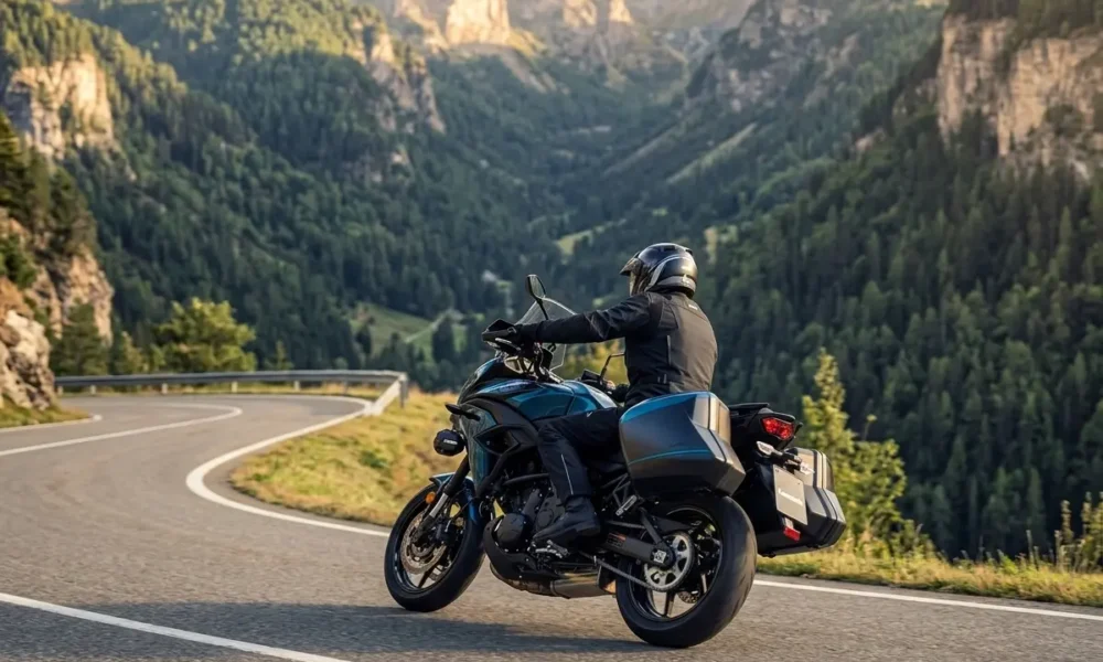 2026 Kawasaki Versys 650 loaded hard bags mountain road