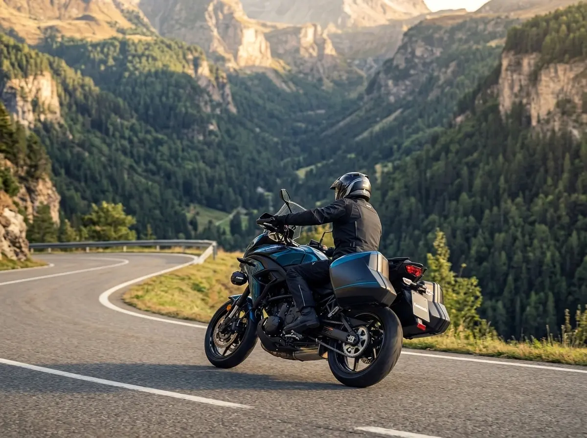 2026 Kawasaki Versys 650 loaded hard bags mountain road