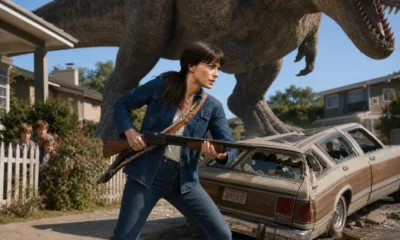 Anne Hathaway shotgun dinosaur End of Oak Street suburban attack