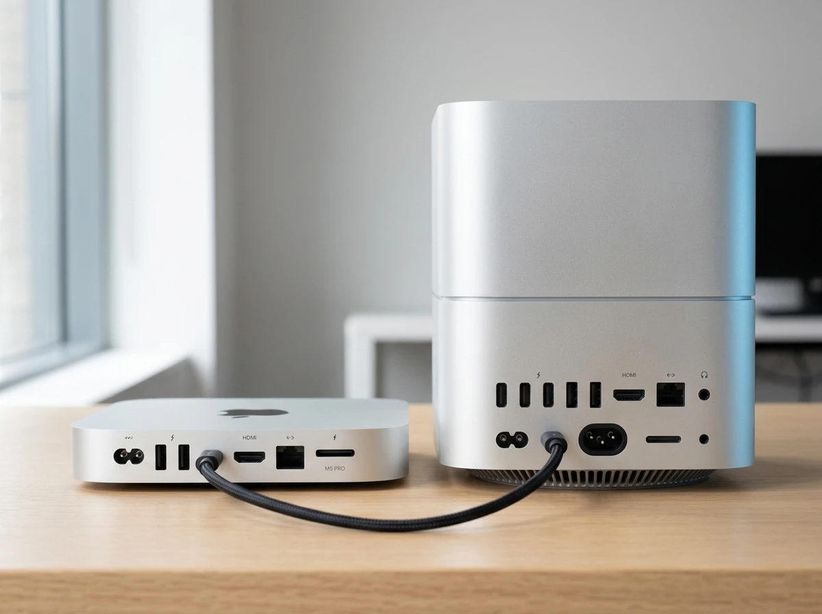Apple Mac mini M6 and Mac Studio M5 Ultra desk setup
