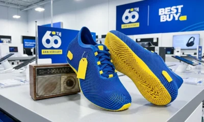 Best Buy 60th anniversary sale 3D printed blue yellow sneakers