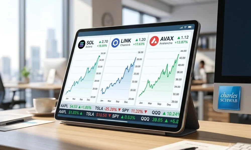 Charles Schwab Solana Avalanche Chainlink crypto trading expansion
