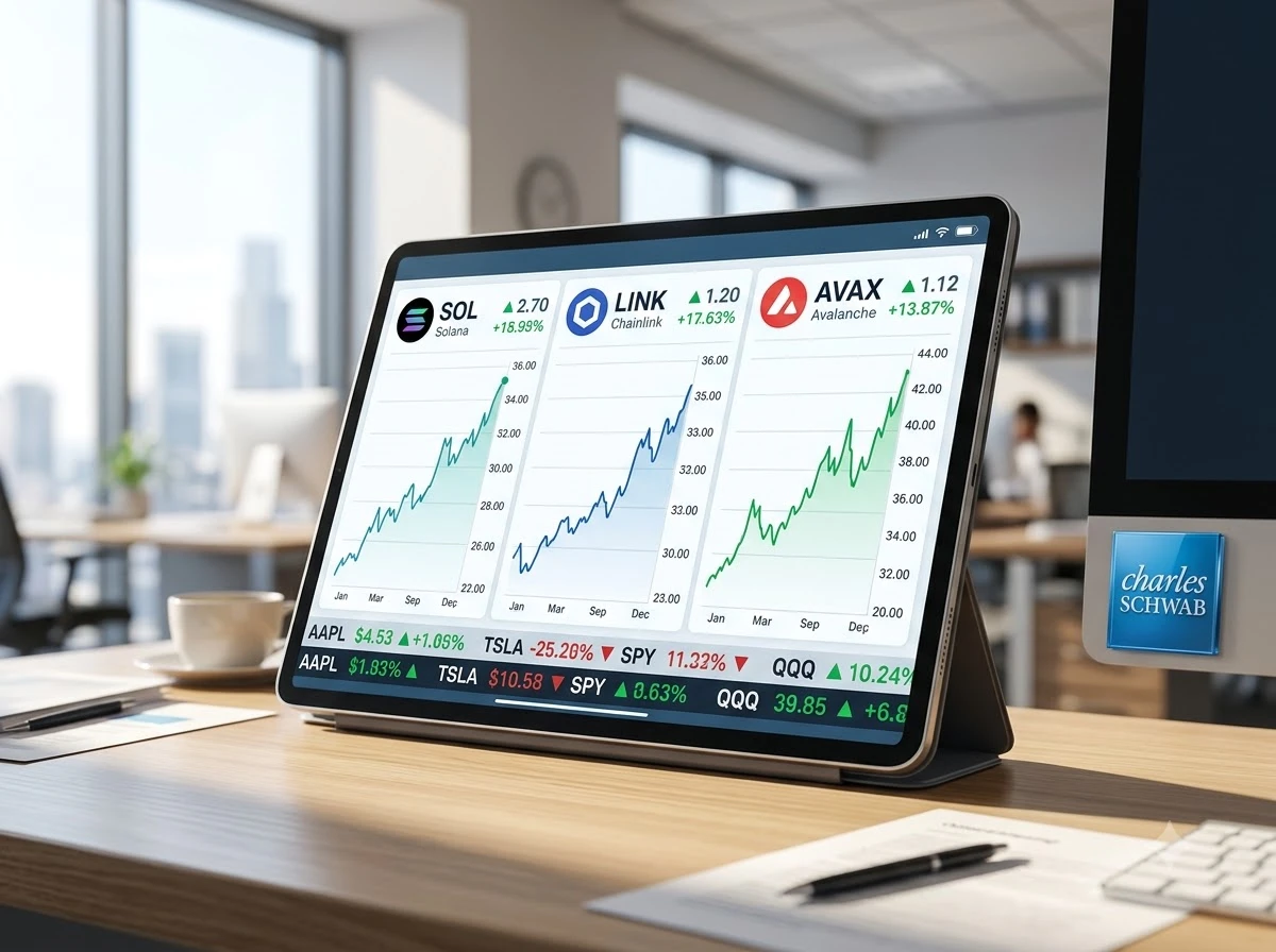 Charles Schwab Solana Avalanche Chainlink crypto trading expansion