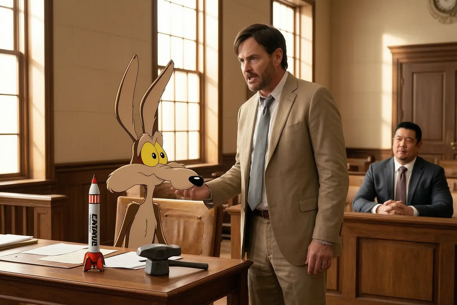 Coyote vs Acme Will Forte Wile E courtroom hybrid 2026