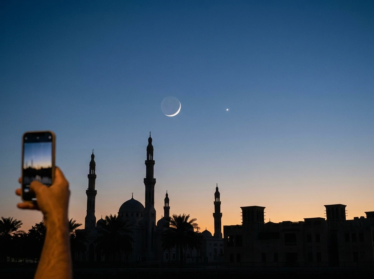 crescent moon Venus Sharjah sky greatest elongation August