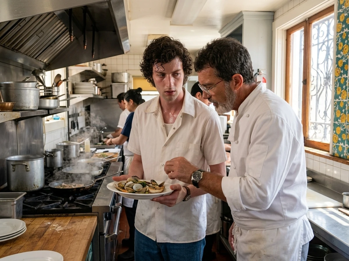 Dominic Sessa as young Anthony Bourdain in Tony biopic kitchen