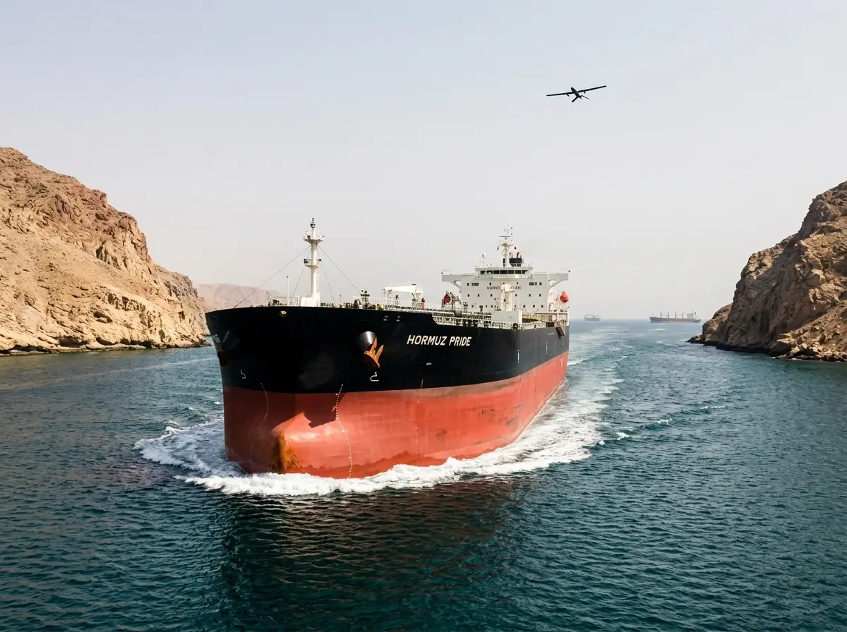 drone strike tanker Strait of Hormuz oil spike crypto