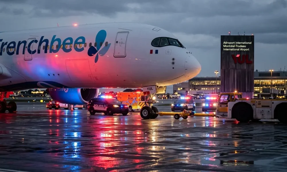 French Bee A350 nose wheel Montreal Trudeau pushback accident scene