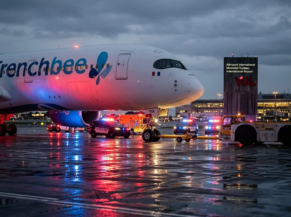 French Bee A350 nose wheel Montreal Trudeau pushback accident scene