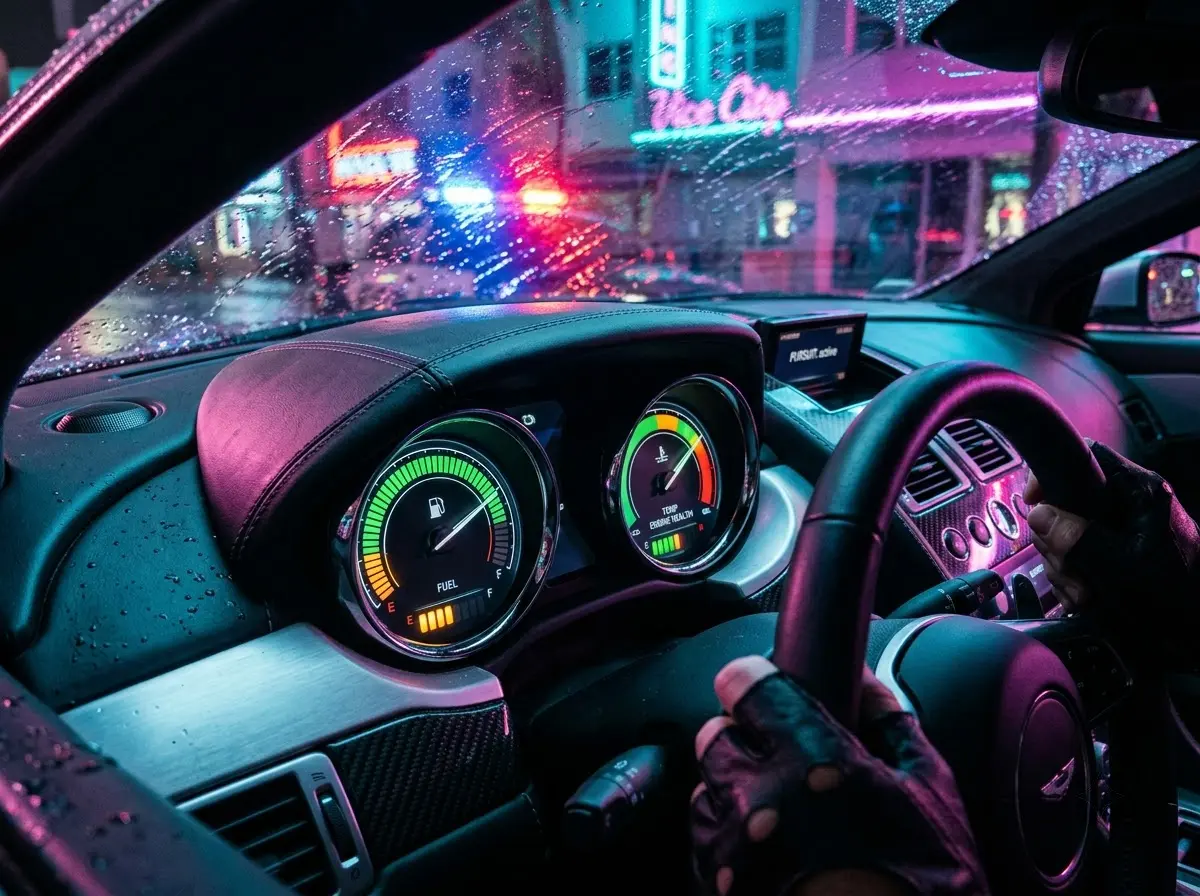 GTA 6 vehicle fuel and engine meters leak gameplay UI