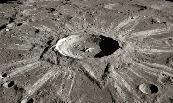 NASA LRO Falcon 9 upper stage crater on Moon surface rays