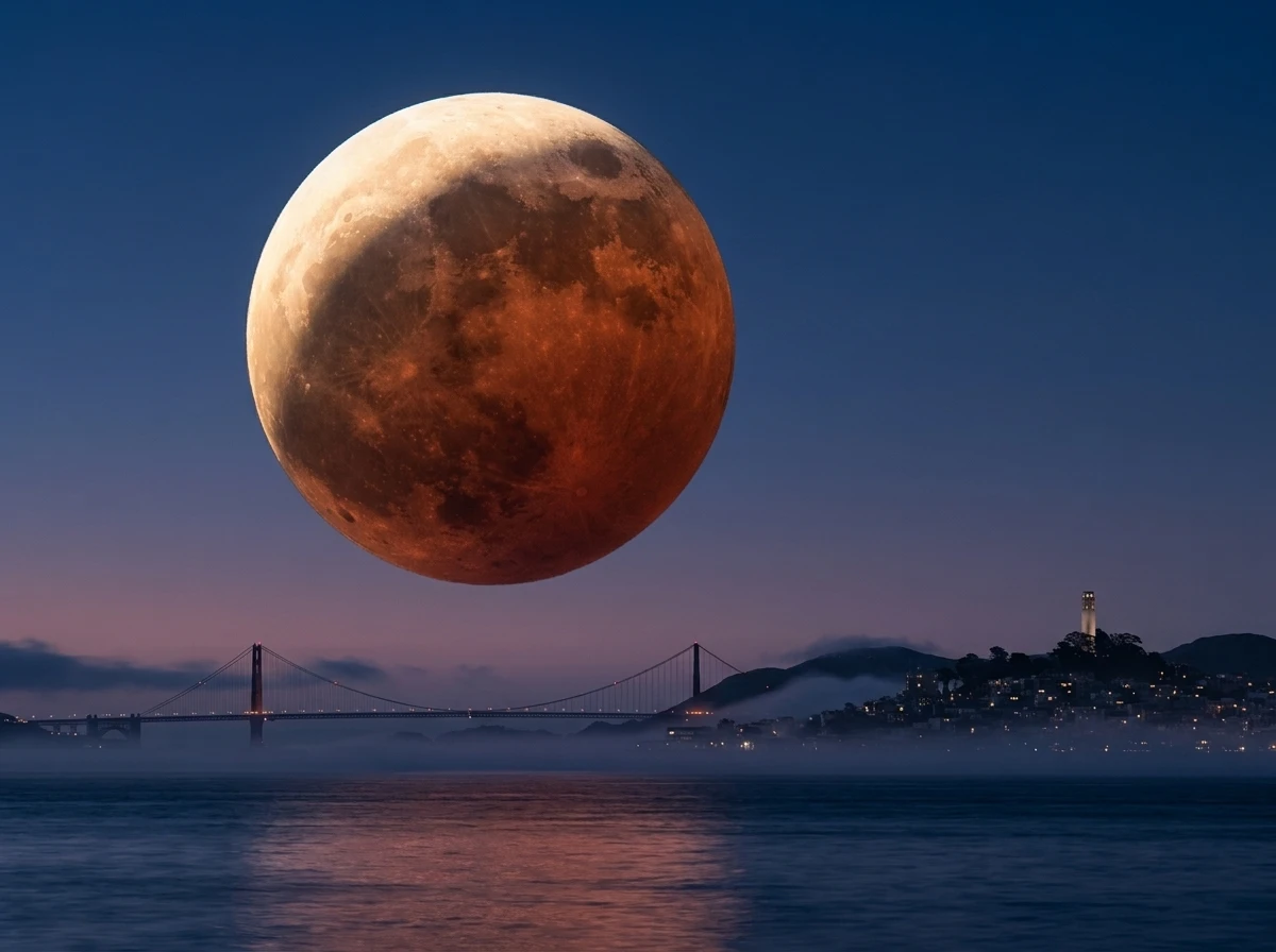partial lunar eclipse blood moon rising Bay Area Thursday