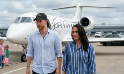 Prince Harry Meghan Markle family arrive UK Birmingham private jet