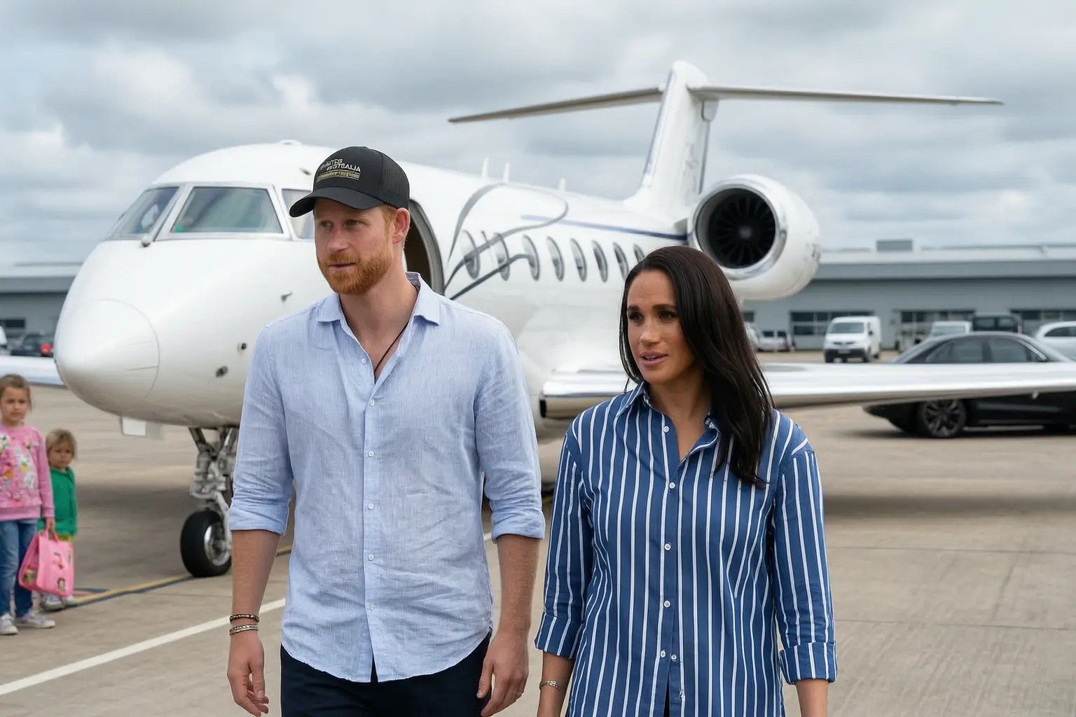 Prince Harry Meghan Markle family arrive UK Birmingham private jet