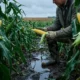 Pro Farmer Crop Tour scouts measuring corn ears in flooded field