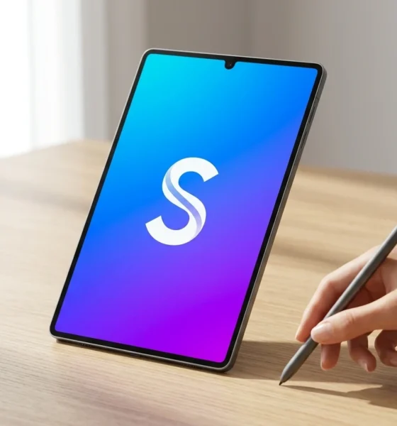 Samsung Galaxy Tab S12 Ultra notch render blue purple wallpaper