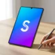 Samsung Galaxy Tab S12 Ultra notch render blue purple wallpaper