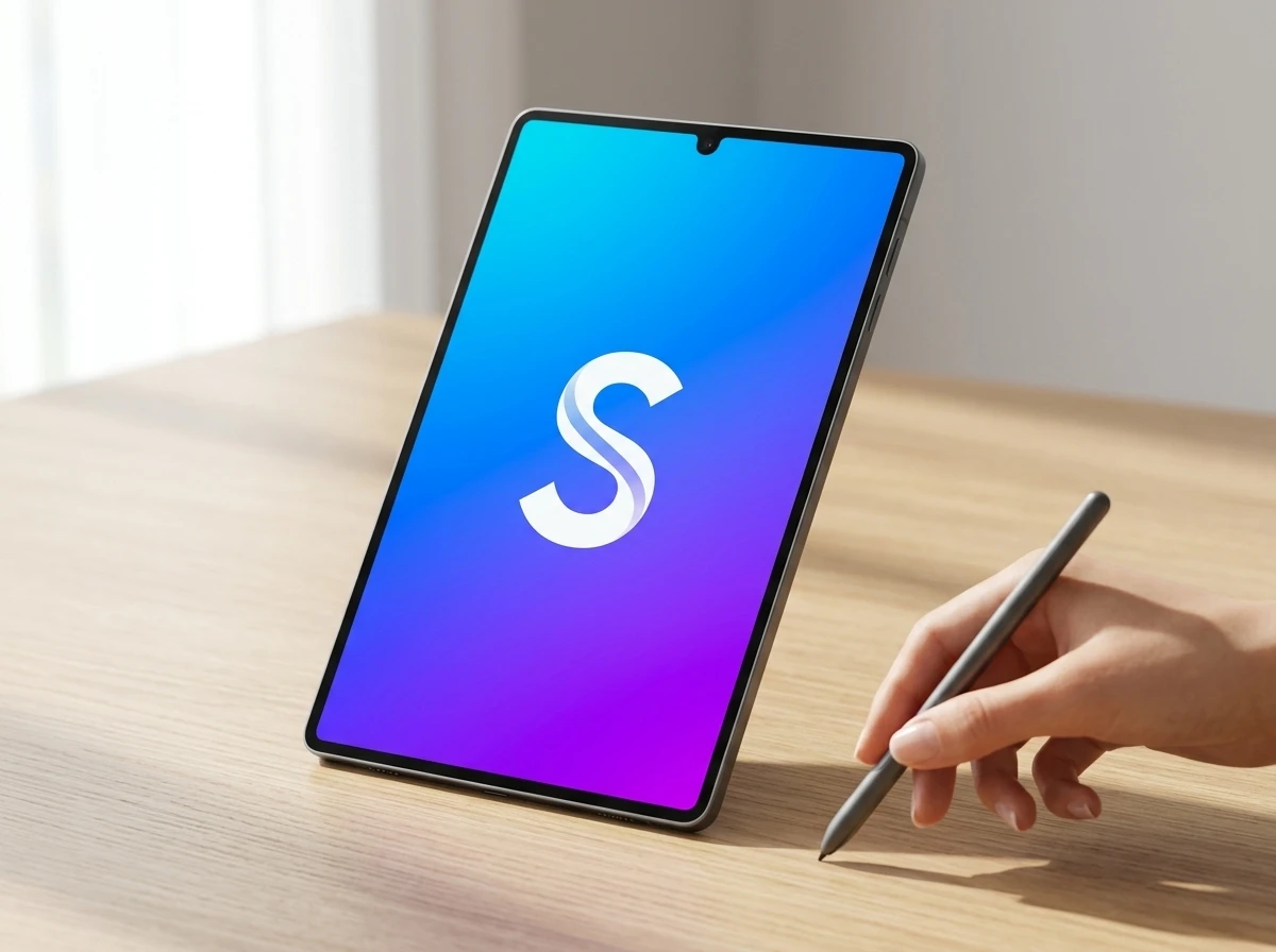 Samsung Galaxy Tab S12 Ultra notch render blue purple wallpaper