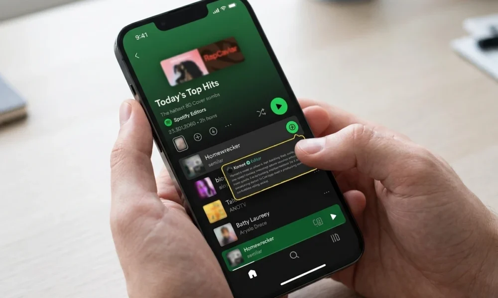 Spotify Playlist Notes feature adding context to tracks on mobile