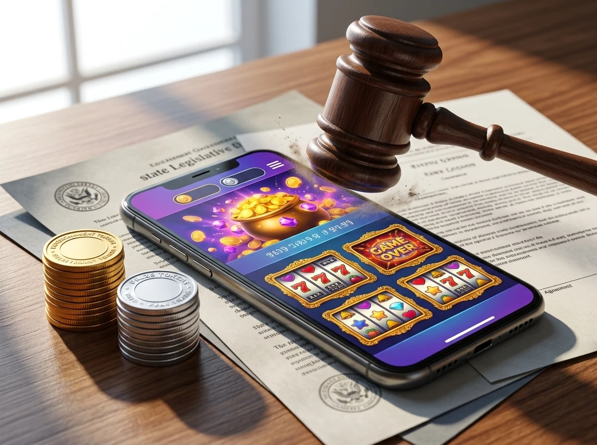 sweepstakes casino dual currency model US regulatory crackdown 2026
