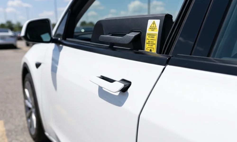 Tesla flush door handle China recall emergency release labels