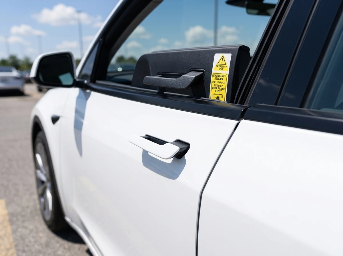 Tesla flush door handle China recall emergency release labels