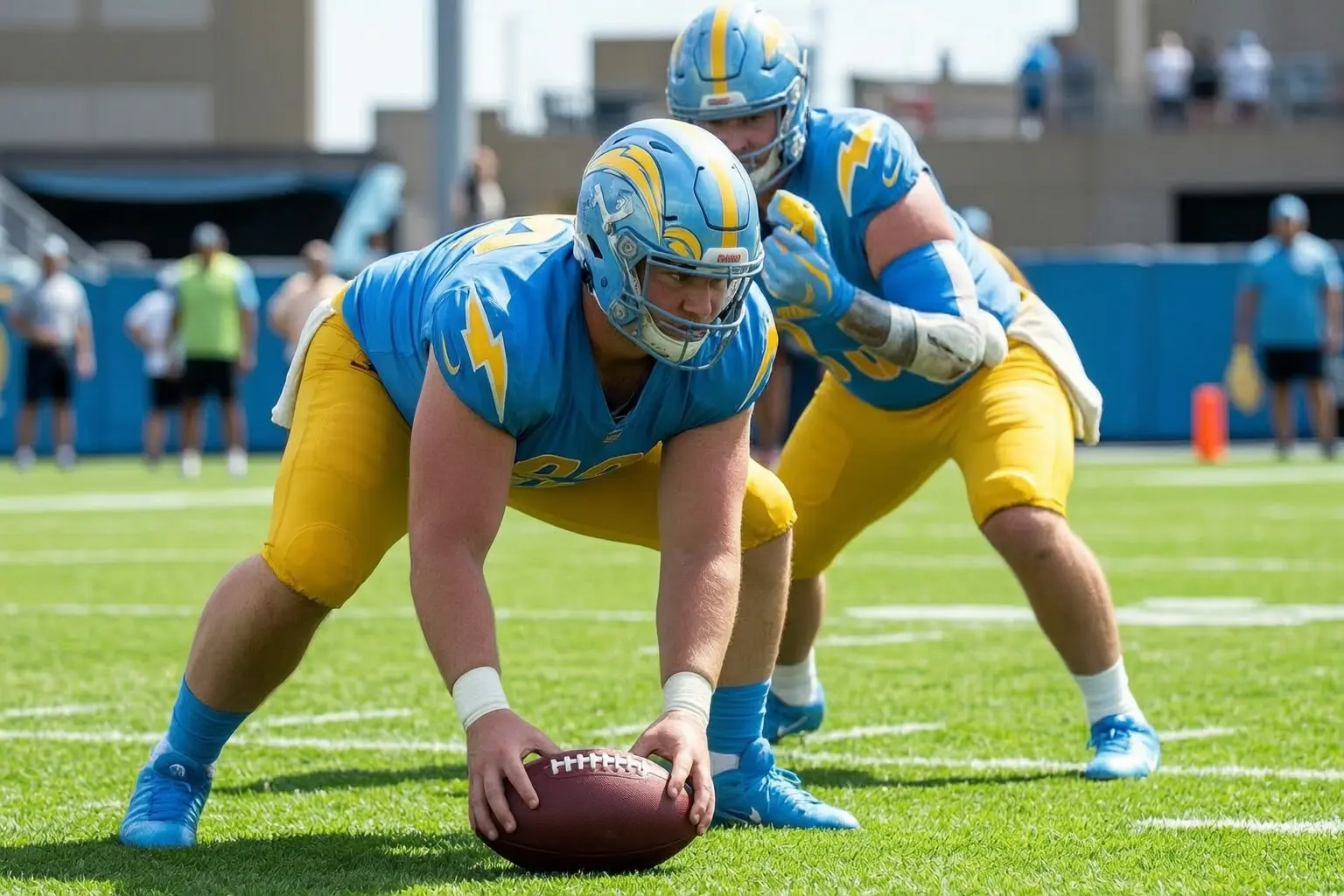 Tyler Biadasz Chargers center ACL knee injury practice