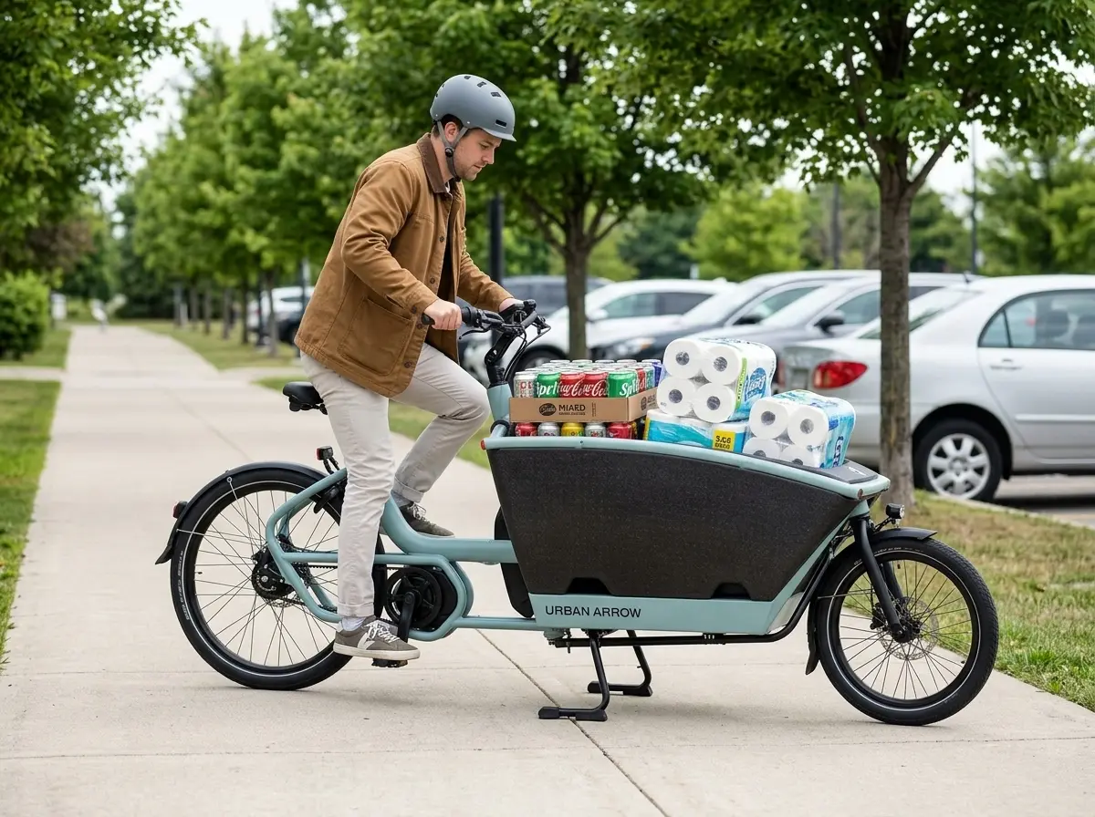 Urban Arrow FamilyNext cargo ebike loaded Costco haul