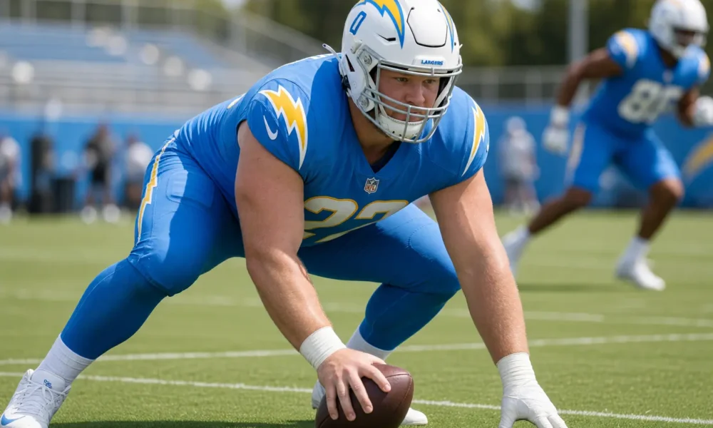 Tyler Biadasz Chargers center ACL knee injury practice