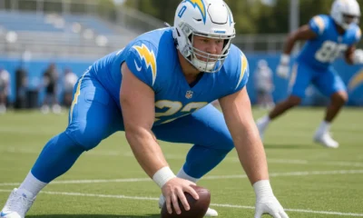 Tyler Biadasz Chargers center ACL knee injury practice