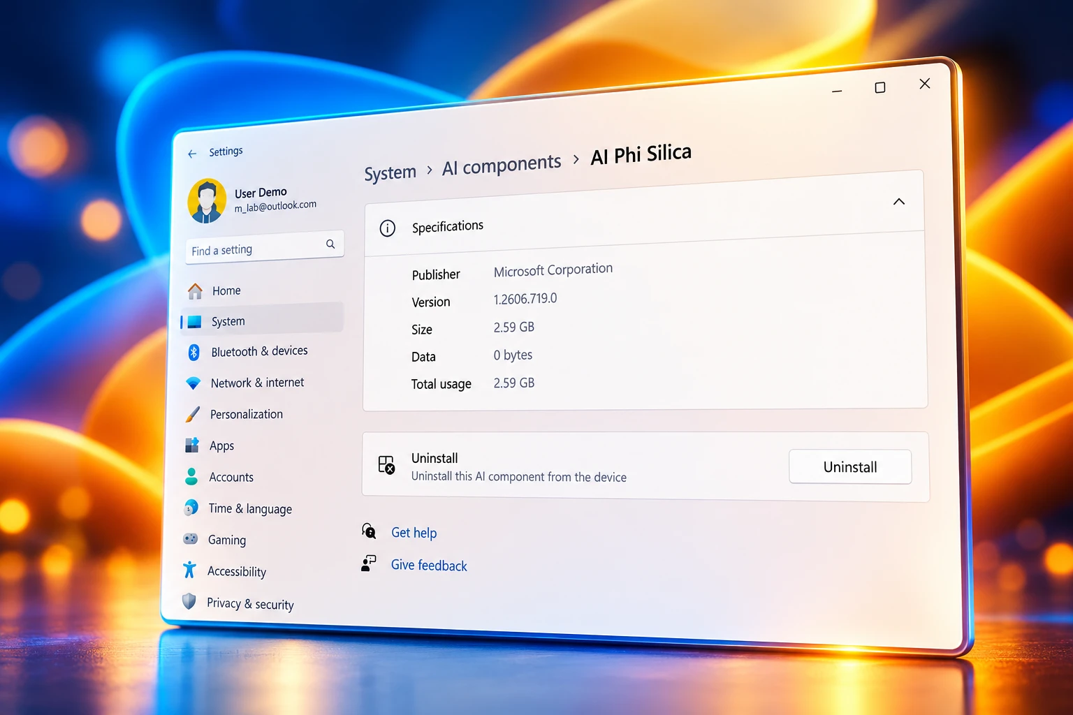Windows 11 AI Components uninstall Phi Silica models